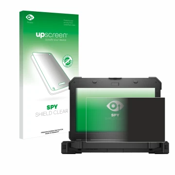 Parte frontale di una confezione del prodotto con il logo del marchio upscreen. Accanto è raffigurato il dispositivo Dell Lati