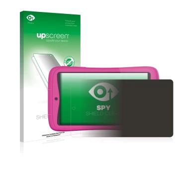 Parte frontale di una confezione del prodotto con il logo del marchio upscreen. Accanto è raffigurato il dispositivo Kurio Con