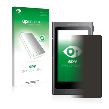 Parte frontale di una confezione del prodotto con il logo del marchio upscreen. Accanto è raffigurato il dispositivo Sony Walk