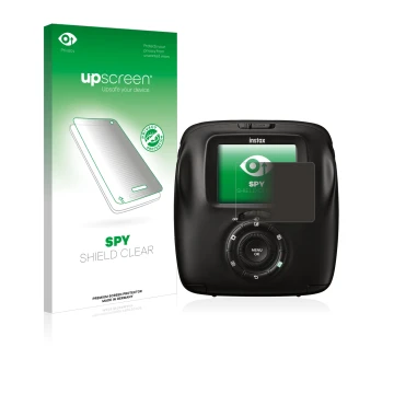 Parte frontale di una confezione del prodotto con il logo del marchio upscreen. Accanto è raffigurato il dispositivo Fujifilm 
