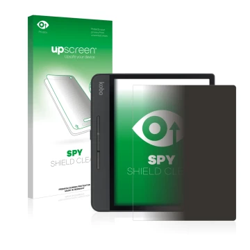 Parte frontale di una confezione del prodotto con il logo del marchio upscreen. Accanto è raffigurato il dispositivo Kobo Form