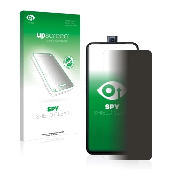 Parte frontale di una confezione del prodotto con il logo del marchio upscreen. Accanto è raffigurato il dispositivo Oppo F11 