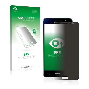 Parte frontale di una confezione del prodotto con il logo del marchio upscreen. Accanto è raffigurato il dispositivo Samsung G