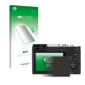 Parte frontale di una confezione del prodotto con il logo del marchio upscreen. Accanto è raffigurato il dispositivo Panasonic