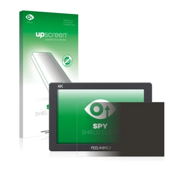 Parte frontale di una confezione del prodotto con il logo del marchio upscreen. Accanto è raffigurato il dispositivo Feelworld