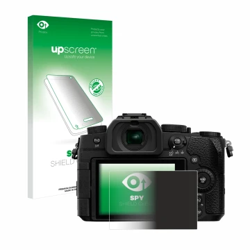 Parte frontale di una confezione del prodotto con il logo del marchio upscreen. Accanto è raffigurato il dispositivo Panasonic