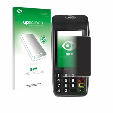 Parte frontale di una confezione del prodotto con il logo del marchio upscreen. Accanto è raffigurato il dispositivo ingenico 