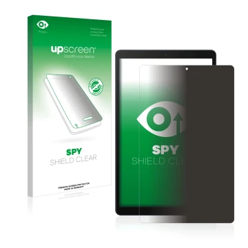 Parte frontale di una confezione del prodotto con il logo del marchio upscreen. Accanto è raffigurato il dispositivo Samsung G