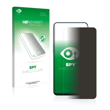 Parte frontale di una confezione del prodotto con il logo del marchio upscreen. Accanto è raffigurato il dispositivo Oppo Reno