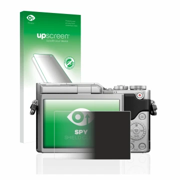 Parte frontale di una confezione del prodotto con il logo del marchio upscreen. Accanto è raffigurato il dispositivo Panasonic