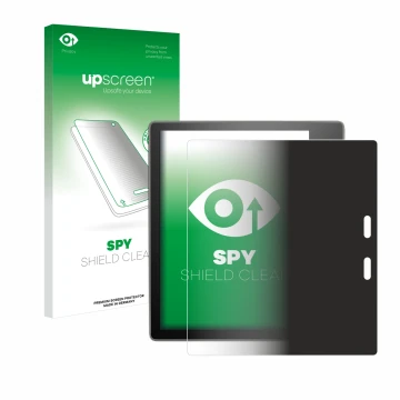 Parte frontale di una confezione del prodotto con il logo del marchio upscreen. Accanto è raffigurato il dispositivo Amazon Ki