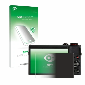 Parte frontale di una confezione del prodotto con il logo del marchio upscreen. Accanto è raffigurato il dispositivo Canon Pow