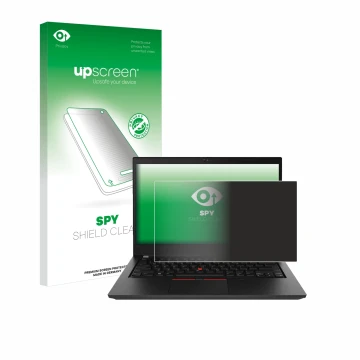 Parte frontale di una confezione del prodotto con il logo del marchio upscreen. Accanto è raffigurato il dispositivo Lenovo Th