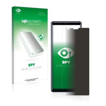 Parte frontale di una confezione del prodotto con il logo del marchio upscreen. Accanto è raffigurato il dispositivo Sony Xper