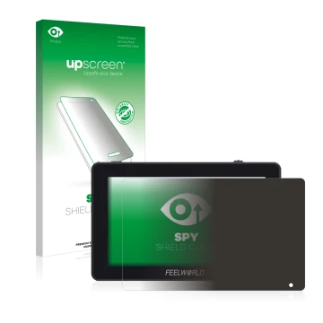 Parte frontale di una confezione del prodotto con il logo del marchio upscreen. Accanto è raffigurato il dispositivo Feelworld