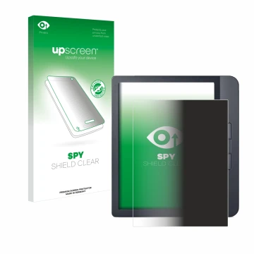 Parte frontale di una confezione del prodotto con il logo del marchio upscreen. Accanto è raffigurato il dispositivo Kobo Libr