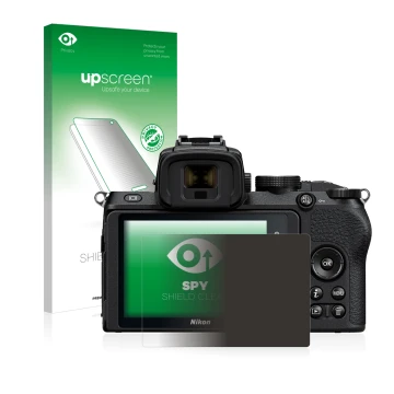 Parte frontale di una confezione del prodotto con il logo del marchio upscreen. Accanto è raffigurato il dispositivo Nikon Z 5