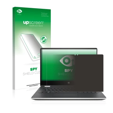 Parte frontale di una confezione del prodotto con il logo del marchio upscreen. Accanto è raffigurato il dispositivo HP Pavili