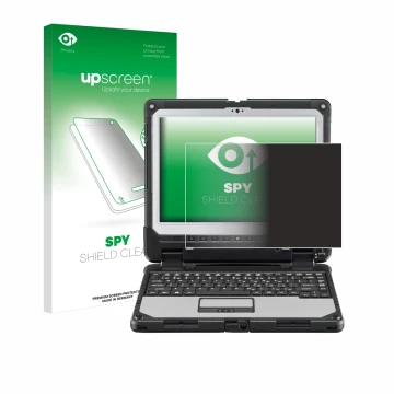 Parte frontale di una confezione del prodotto con il logo del marchio upscreen. Accanto è raffigurato il dispositivo Panasonic