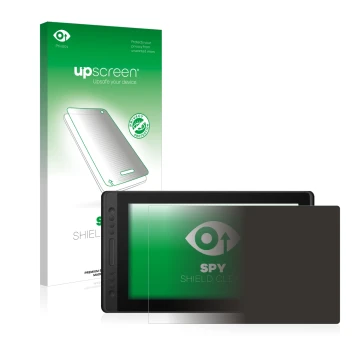 Parte frontale di una confezione del prodotto con il logo del marchio upscreen. Accanto è raffigurato il dispositivo Huion Kam