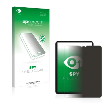 Parte frontale di una confezione del prodotto con il logo del marchio upscreen. Accanto è raffigurato il dispositivo Apple iPa