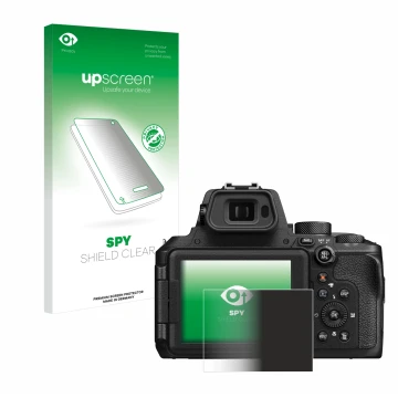 Parte frontale di una confezione del prodotto con il logo del marchio upscreen. Accanto è raffigurato il dispositivo Nikon Coo