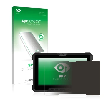 Parte frontale di una confezione del prodotto con il logo del marchio upscreen. Accanto è raffigurato il dispositivo Dell Lati