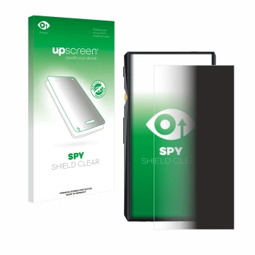 Parte frontale di una confezione del prodotto con il logo del marchio upscreen. Accanto è raffigurato il dispositivo FiiO M11 