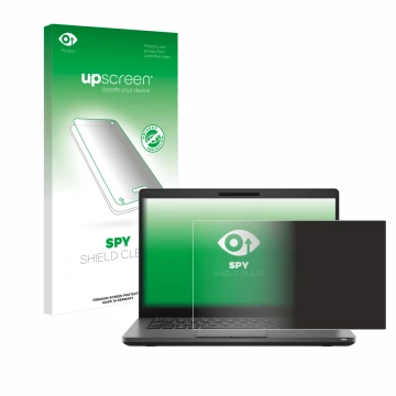 Parte frontale di una confezione del prodotto con il logo del marchio upscreen. Accanto è raffigurato il dispositivo Dell Lati
