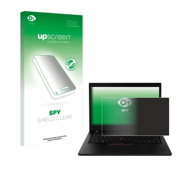 Parte frontale di una confezione del prodotto con il logo del marchio upscreen. Accanto è raffigurato il dispositivo Lenovo Th