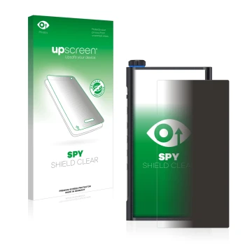 Parte frontale di una confezione del prodotto con il logo del marchio upscreen. Accanto è raffigurato il dispositivo FiiO M15 