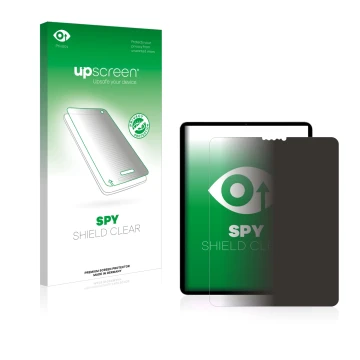 Parte frontale di una confezione del prodotto con il logo del marchio upscreen. Accanto è raffigurato il dispositivo Apple iPa