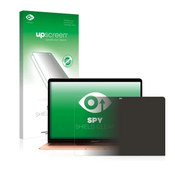 Parte frontale di una confezione del prodotto con il logo del marchio upscreen. Accanto è raffigurato il dispositivo Apple Mac