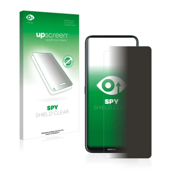 Parte frontale di una confezione del prodotto con il logo del marchio upscreen. Accanto è raffigurato il dispositivo Nokia 8.3