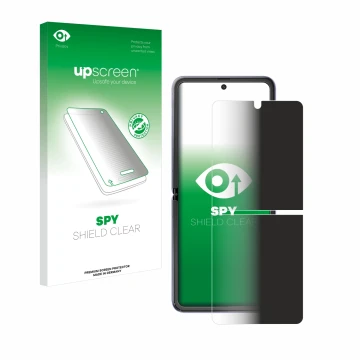 Parte frontale di una confezione del prodotto con il logo del marchio upscreen. Accanto è raffigurato il dispositivo Samsung G