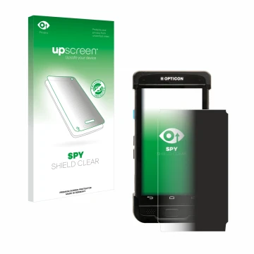 Parte frontale di una confezione del prodotto con il logo del marchio upscreen. Accanto è raffigurato il dispositivo Opticon H