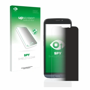 Parte frontale di una confezione del prodotto con il logo del marchio upscreen. Accanto è raffigurato il dispositivo Doro 8050