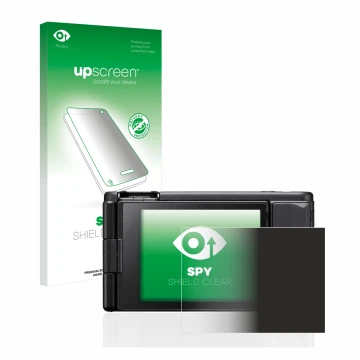 Parte frontale di una confezione del prodotto con il logo del marchio upscreen. Accanto è raffigurato il dispositivo Sony ZV-1