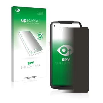 Parte frontale di una confezione del prodotto con il logo del marchio upscreen. Accanto è raffigurato il dispositivo Oukitel W