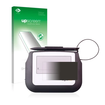 Parte frontale di una confezione del prodotto con il logo del marchio upscreen. Accanto è raffigurato il dispositivo Signotec 