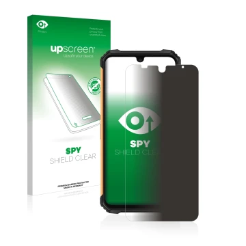 Parte frontale di una confezione del prodotto con il logo del marchio upscreen. Accanto è raffigurato il dispositivo Ulefone A