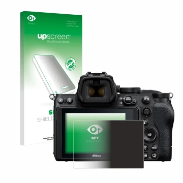 Parte frontale di una confezione del prodotto con il logo del marchio upscreen. Accanto è raffigurato il dispositivo Nikon Z 5