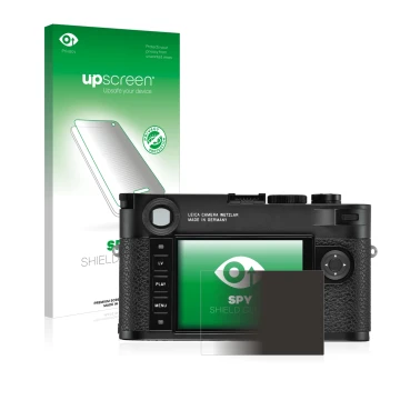 Parte frontale di una confezione del prodotto con il logo del marchio upscreen. Accanto è raffigurato il dispositivo Leica M10