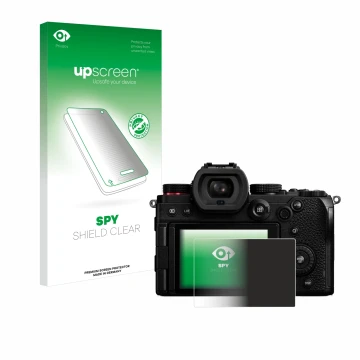 Parte frontale di una confezione del prodotto con il logo del marchio upscreen. Accanto è raffigurato il dispositivo Panasonic