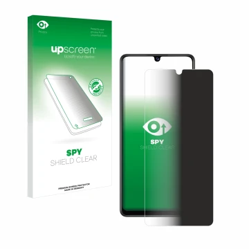 Parte frontale di una confezione del prodotto con il logo del marchio upscreen. Accanto è raffigurato il dispositivo Samsung G