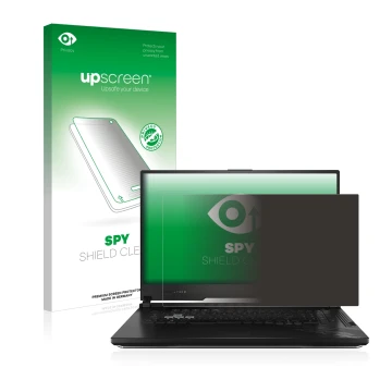 Parte frontale di una confezione del prodotto con il logo del marchio upscreen. Accanto è raffigurato il dispositivo ASUS ROG 