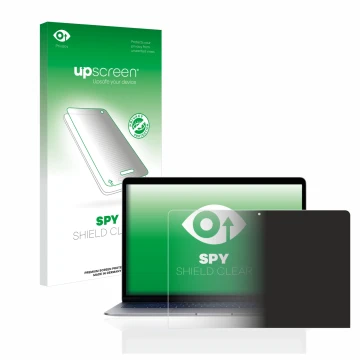 Parte frontale di una confezione del prodotto con il logo del marchio upscreen. Accanto è raffigurato il dispositivo Apple Mac