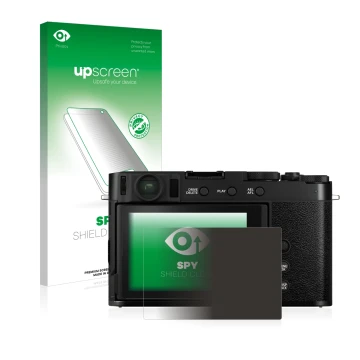 Parte frontale di una confezione del prodotto con il logo del marchio upscreen. Accanto è raffigurato il dispositivo Fujifilm 