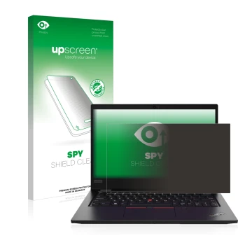 Parte frontale di una confezione del prodotto con il logo del marchio upscreen. Accanto è raffigurato il dispositivo Lenovo Th
