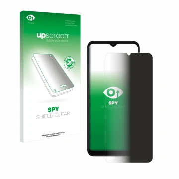 Parte frontale di una confezione del prodotto con il logo del marchio upscreen. Accanto è raffigurato il dispositivo Motorola 